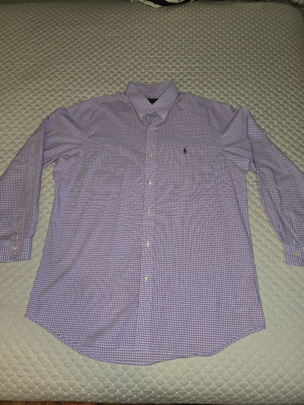 Lg - Ralph Lauren Lavender Gingham Button-Down Dress Shirt. CLEAN